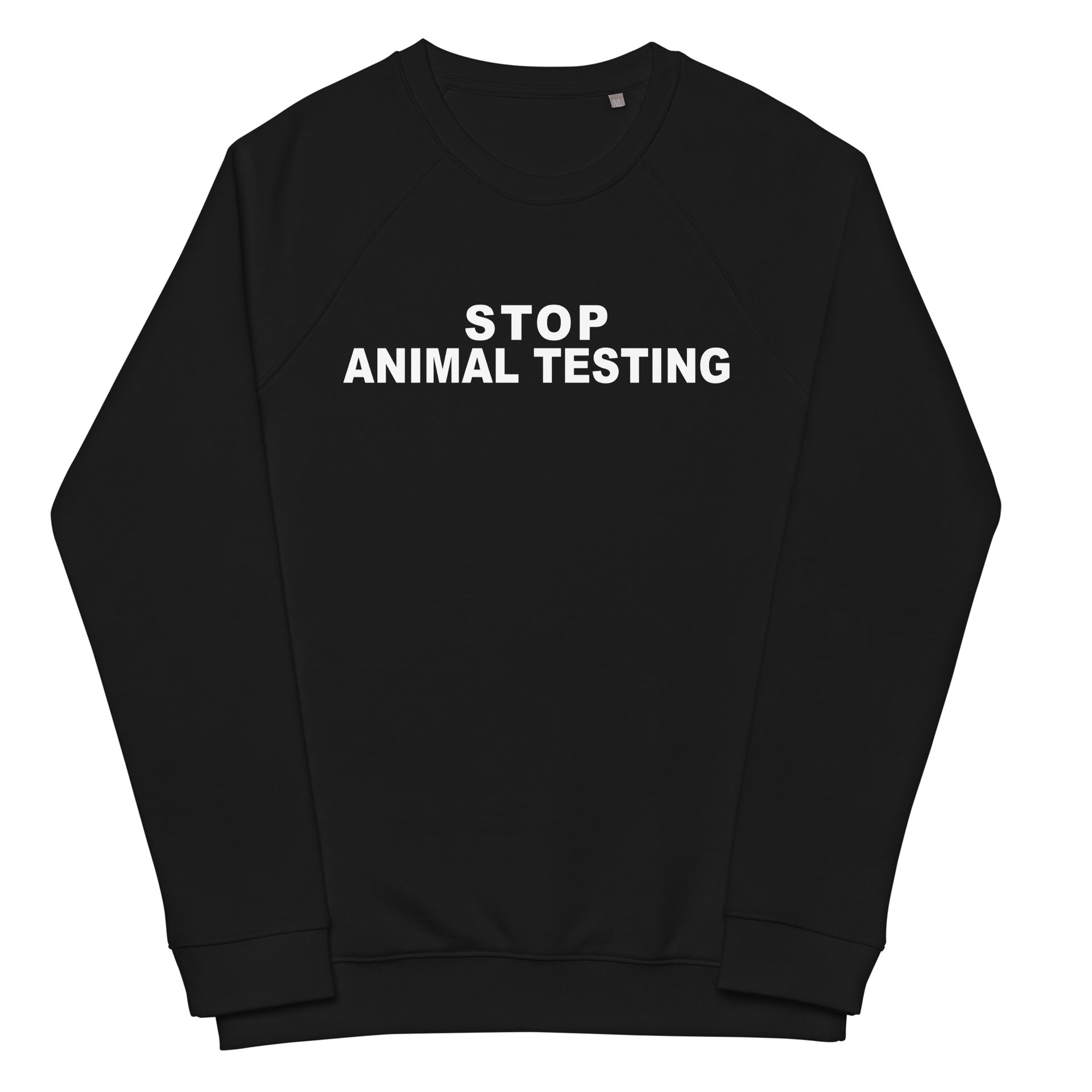 Stop Animal Testing Unisex organic raglan sweatshirt