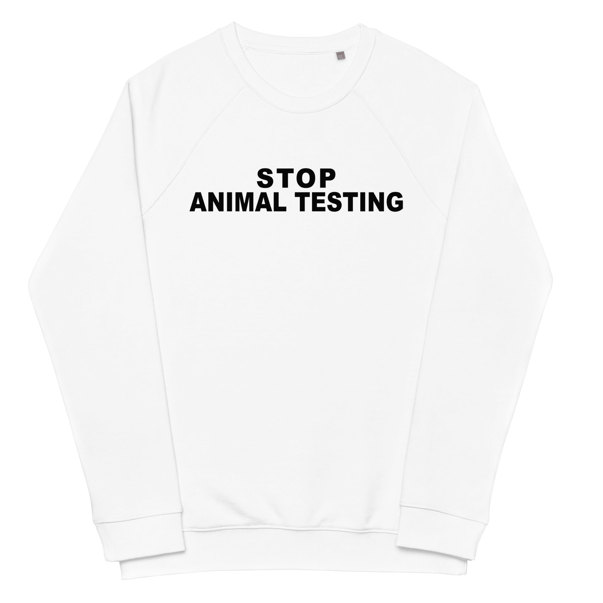 Stop Animal Testing Unisex organic raglan sweatshirt