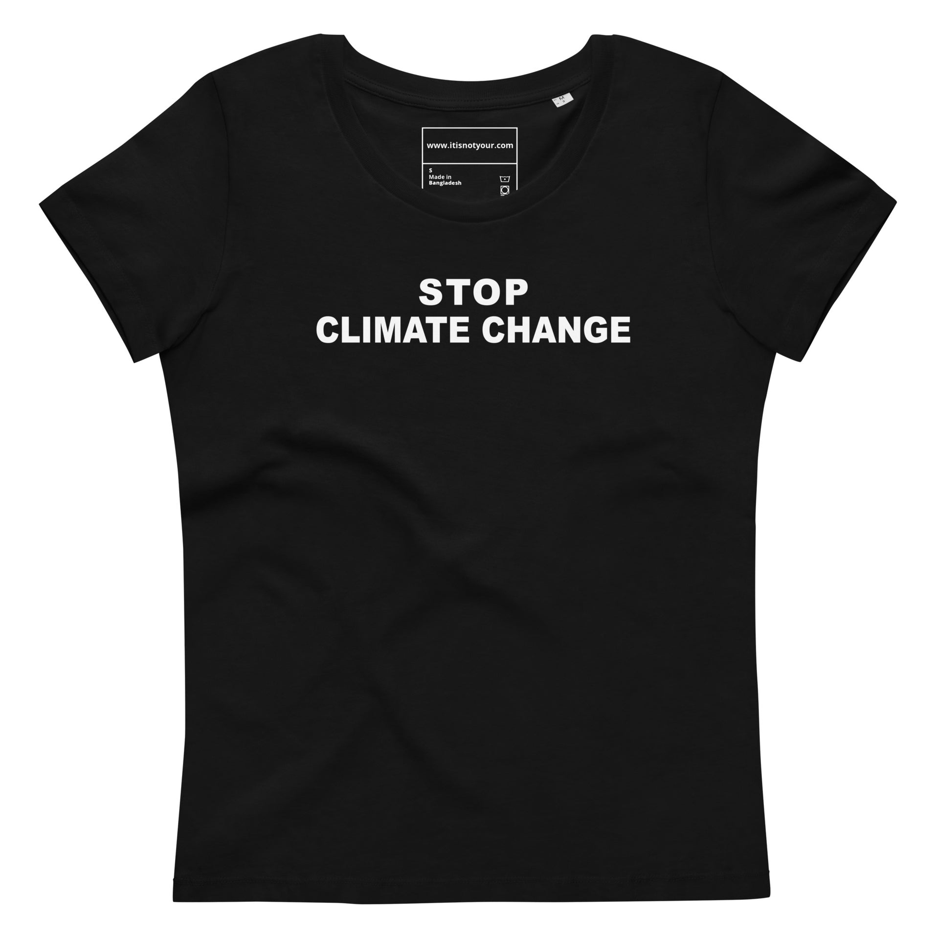 Stop Climate Change Women's black fitted eco tee